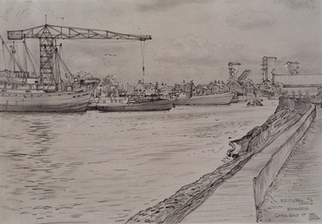 1971-1273 Krimpen aan den IJssel met rechts de Schaardijk en links de scheepswerf.