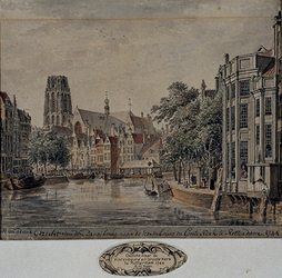 1973-4147 Gezicht naar de Korenbeurs en Groote Kerk te Rotterdam 1744.