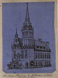 1973-4190 Het oude Stadhuis te Rotterdam in 1667. Hoogstraatzijde.