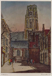1973-4632 De Lange Torenstraat met op de achtergrond de toren van de Sint-Laurenskerk.