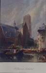 1973-4636 Gezicht op de Binnenrotte, een markttafereel bij de Grote of Sint Laurenskerk, uit het noordoosten.
