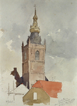 1973-4820 Gezicht op de kerktoren van de Nederlandse Hervormde Kerk aan de Overschiese Dorpsstraat, vóór de brand van ...