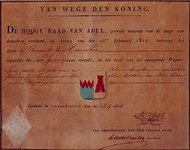 1973-932 Wapen van de gemeente Overschie verleend door de Hoge Raad van de Adel, bij besluit van 20-2-1816.Ondertekend ...