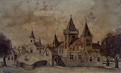 1974-1834 Kasteel en kerk te Hillegersberg aan de Kerkstraat, in 1343.