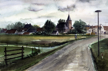1975-1444 De Harreweg en de Nederlandse Hervormde kerk te Kethel.