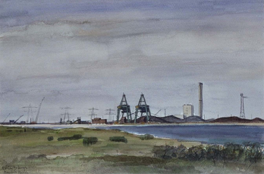 1975-1445 Overslagbedrijf en Energiecentrale G.E.B. op de Maasvlakte.