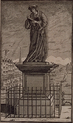 1975-2177 Het standbeeld van Erasmus op de Grotemarkt. Op de achtergrond de Steigersgracht, links van het beeld de ...