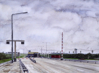 1977-1940 Op- en afritten tot de autotunnel onder de Oude Maas tussen Barendrecht en Heinenoord. Uit het ...