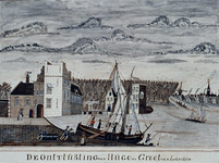 1984-15 Hugo de Groot ontvluchtte slot Loevestein in een boekenkist. Soldaten slepen de kist naar een zeilschip. In 1621