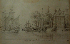 1985-1248 Wester Oude Hoofdpoort met Bolwerk vanaf het Oude Hoofd aan de oostzijde van de Oudehaven. Zeilschip verlaat ...