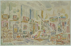 1985-1638 Het atelier van A.J.M. Weimar in een oud schoolgebouw aan de Prins Hendriklaan.