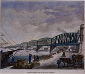 1987-301 De spoorbrug over de Nieuwe Maas vanaf de Boompjes ter hoogte van het Bolwerk. Achter de spoorbrug de ...