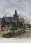 1988-1819 De Nederlands Hervormde kerk te Hillegersberg vanuit de Kerkstraat. Rechts de Hilleniussingel.