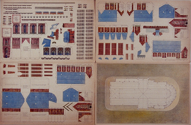 1989-2066 Bouwplaat van de Grote of Sint-Laurenskerk met 4 bladen en de handleiding door J.J. Keumers.