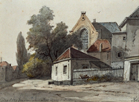 1990-176 Gezicht op de achterzijde van de Oude kerk aan de Aelbrechtskolk bij de Achterwater.