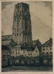 1998-351 Gezicht op de toren van de Sint-Laurenskerk. Op de voorgrond de Bagijnenstraat.