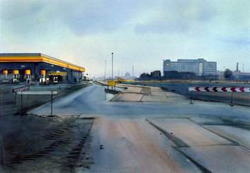 2001-787 Rechts een gebouw van Shell Nederland, links een pompstation aan de Vondelingenweg.