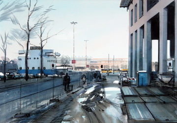 2002-1699 Gezicht op het Kruisplein links en Stationsplein met het Centraal Station op de achtergrond. Rechts ...