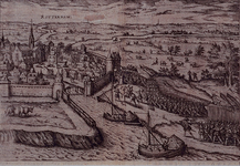 III-16 9 april 1572. De overweldiging van Rotterdam door de graaf van Bossu en zijn Spaanse soldaten. Gezicht op het ...