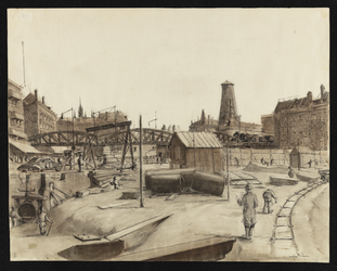 IX-1320 Hofplein tijdens werkzaamheden voor het verplaatsen van de Delftse Poort, uit het westen.