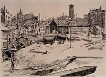 IX-1328 Werkzaamheden op het Hofplein tijdens de verplaatsing van de Delftse Poort.