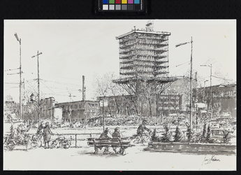 IX-1873-04 Gezicht op het Marconiplein met het kantoorpand van Overbeek & Co. in aanbouw, uit het noordoosten.