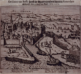 RI-1228-1 9 april 1572. Overweldiging van Rotterdam door de graaf van Bossu en zijn Spaanse soldaten. Gezicht op het ...