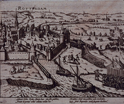 RI-1228-2 9 april 1572. Overweldiging van Rotterdam door de graaf van Bossu en zijn Spaanse soldaten. Gezicht op het ...