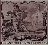 RI-1229-1 9 april 1572.Zinnebeeldige voorstelling van de verovering van Rotterdam door de Spaanse soldaten van graaf ...
