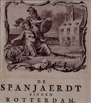 RI-1229-3 9 april 1572Zinnebeeldige voorstelling van de verovering van Rotterdam door de Spanjaarden. Op de achtergrond ...