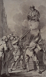 RI-1231B 9 april 1572. Aangemoedigd door een katholieke geestelijke beschieten Spaanse soldaten het standbeeld van ...