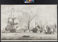 RI-1284 Gezicht van Rotterdam, als men van Dordrecht komt naar `t Oude Hooft te zien, nevens het Admiraliteits Jacht, ...