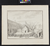 RI-1329 Feestviering op de binnenplaats van het Gereformeerd Burgerweeshuis na de eerste steenlegging 20 januari 1762.