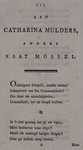 RI-1386-3 Vers in 14 coupletten opgedragen aan Catharine Mulder alias Kaat Mossel.
