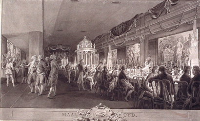 RI-1413 24 april 1786Maaltijd in een houten feestgebouw op de binnenplaats van de Stadsdoelen, ter gelegenheid van het ...