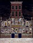 RI-1440 Afbeelding van het versierde en verlichte huis der Oprechte Vaderlandse Sociëteit op het Westnieuwland, ter ...