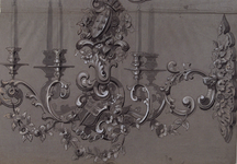 RI-1629 18 juni 1864.Afbeelding van een der zilveren kandelaars voor het zilveren huwelijksfeest van koning Willem III ...