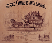 RI-1645 Reclame (affiche) van de Nieuwe Omnibusonderneming met het rijtuig van de Hoflaan naar het Park.