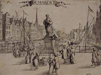 RI-325 De Marckt (Grotemarkt anno 1694). Waarschijnlijk getekend naar de kopergravure van Johannes de Vou uit 1694.