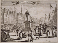 RI-326-I Gezicht op het standbeeld Erasmus aan de Grotemarkt. Op de achtergrond de Steigersgracht. Links boven de ...