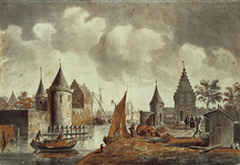RI-563 Gezicht op de Blauwe toren en de Sint-Laurenspoort aan de Kolk omstreeks 1560.