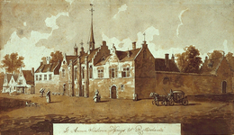 RI-661 Het Sint-Annaklooster in de Bredestraat op de hoek van de Goudsewagenstraat omstreeks het jaar 1550.