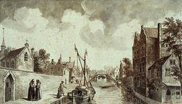 RI-684 Delftsevaart bij het Minderbroedenklooster aan de linkerkant gezien vanuit het noorden anno 1550.