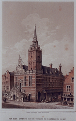 RI-930 Gezicht op het zeventiende-eeuwse stadhuis aan de Hoogstraat in 1607. Afkomstig uit 'Rotterdam, geschetst in ...