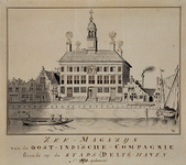 RISCH-174 Zee-magazijn van de Oost-Indische Compagnie, staande op de stads(Delfs)-haven, gebouwd Ao 1672.
