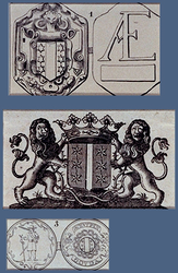RISCH-221 1. Afbeelding van van een armenpenning van Gouda.2. Afbeelding van het wapen van Gouda .3. Afbeelding van een ...