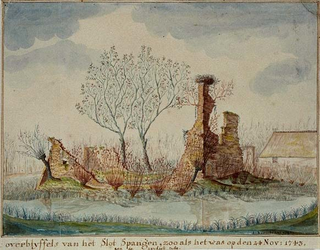 RISCH-90 Ruïne van het Slot Spangen op 24 november 1743.