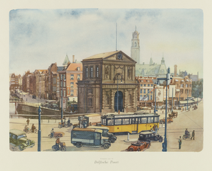V-169-03-04 Gezicht op het Hofplein met de Delftse Poort, Rotterdam voor 1940.