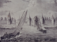 V-5 Gezicht op de Sint-Laurenspoort bij de Oudehaven omstreeks 1560.