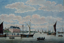 VII-300 De Nieuwe Maas voor het oostelijk deel van de stad, links het Admiraliteitsmagazijn, op de voorgrond de Oudehaven.